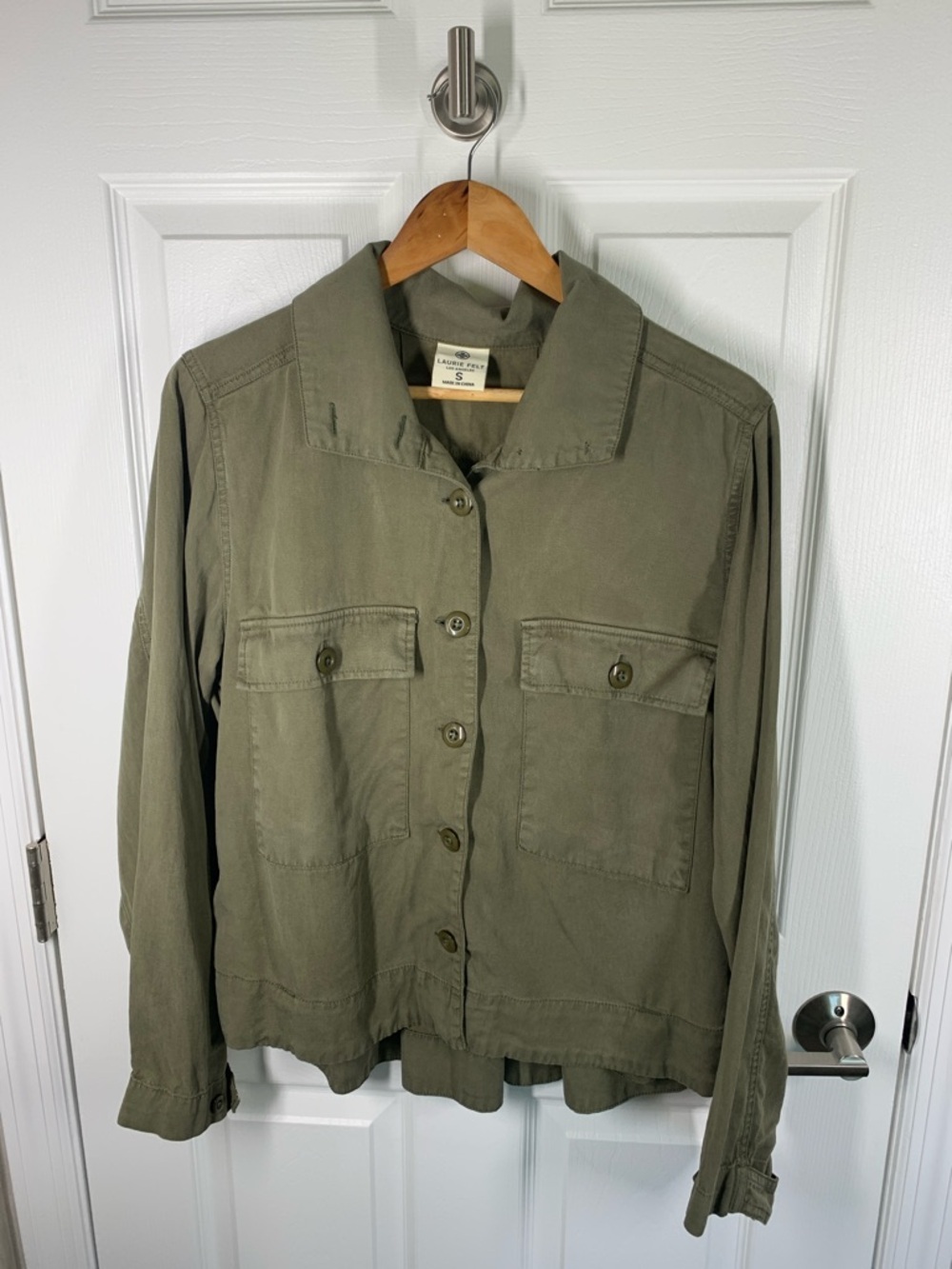 Laurie Felt olive green button front jacket size small
